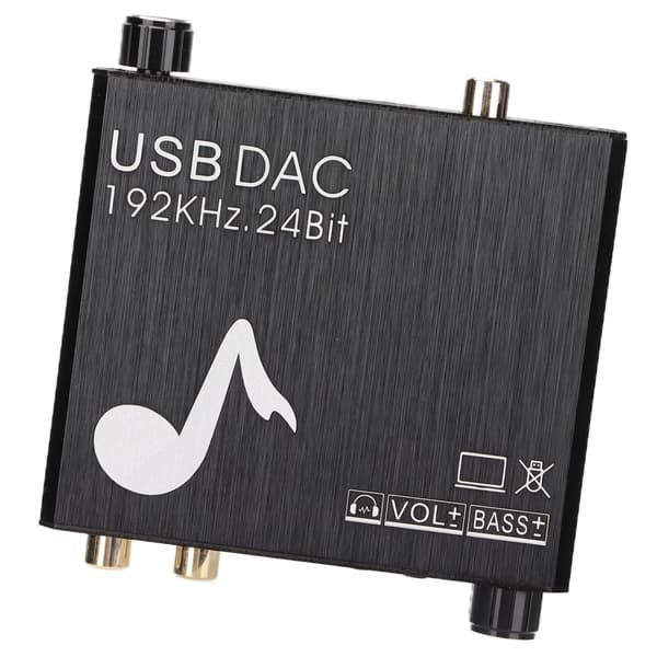 24 Bit 192kHz Digital til Analog Audio Converter Stereo RCA Adapter med Volum Basskontroll