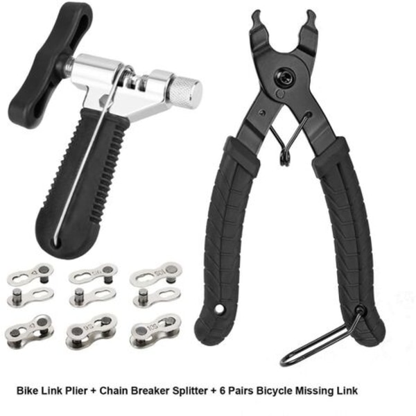 Kædelåstang + Cykelkædenitteværktøj + 3 par Cykel Manglende Links, Chain Link Riveter Kædetænger til 6/7/8/9/1