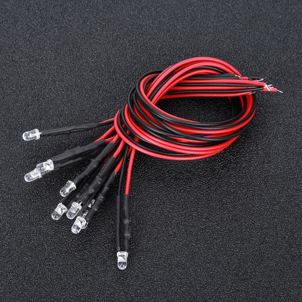 12V Lilla LED Lysdiode 3mm Rundt Hode med Ledningssett