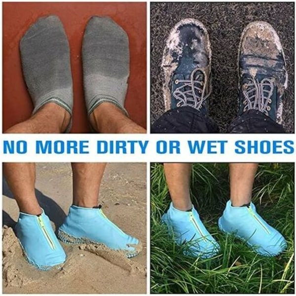 Vattentäta skoöverdrag, vikbara återanvändbara regnskoöverdrag med dragkedja, Galoches cover blå(L)