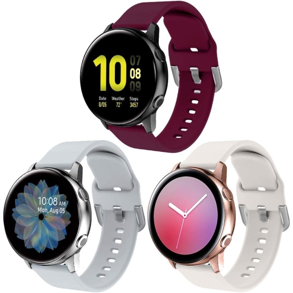 Silikone rem kompatibel med Samsung Galaxy Watch 3 rem 41 mm / Aktiv rem 40 mm / Aktiv rem 2 / Galaxy Watch rem 42 mm, sport blød silikone s