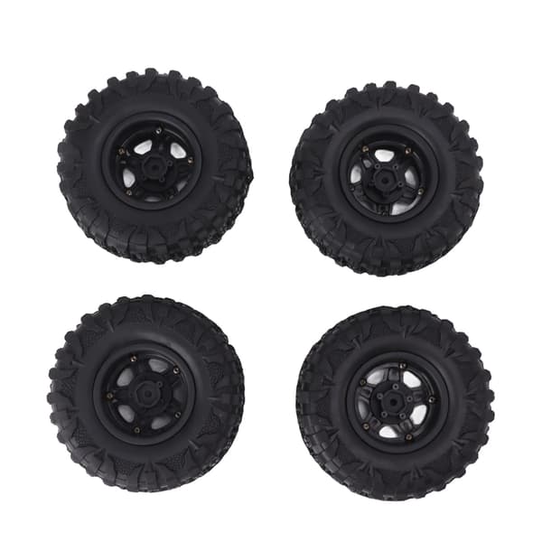 4 stk. 2,2 tommer sorte gummi RC-bildæk med plastikfælg 12 mm sekskant slidstærk nem installation