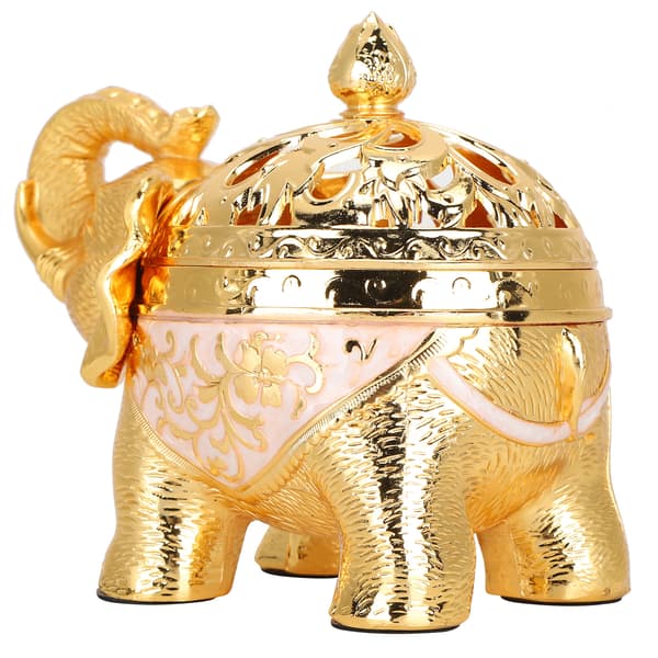 Elefantformet Røgelsesbrænder Aromaterapi Ornament til Stue Entré Soveværelse Guld Hvid Baggrund