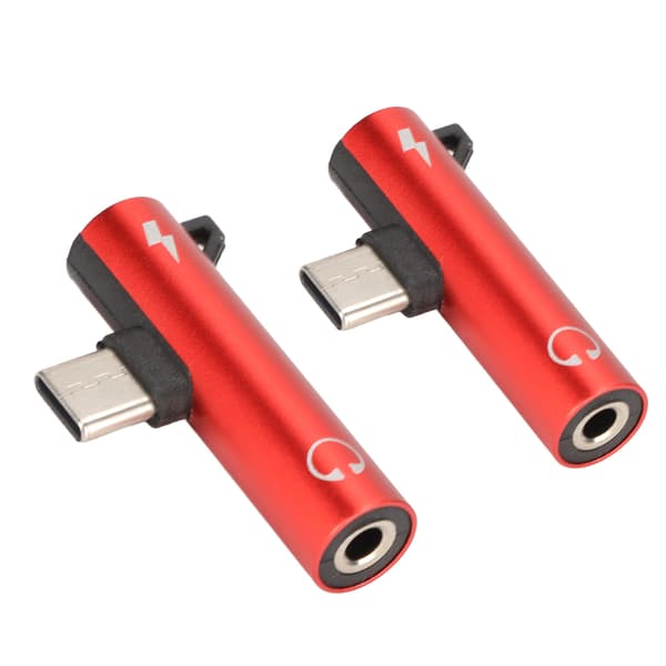 2 STK USB C til 3,5 mm lydjackadapter 2 i 1 lading lyd ABS for telefonnettbrett rød