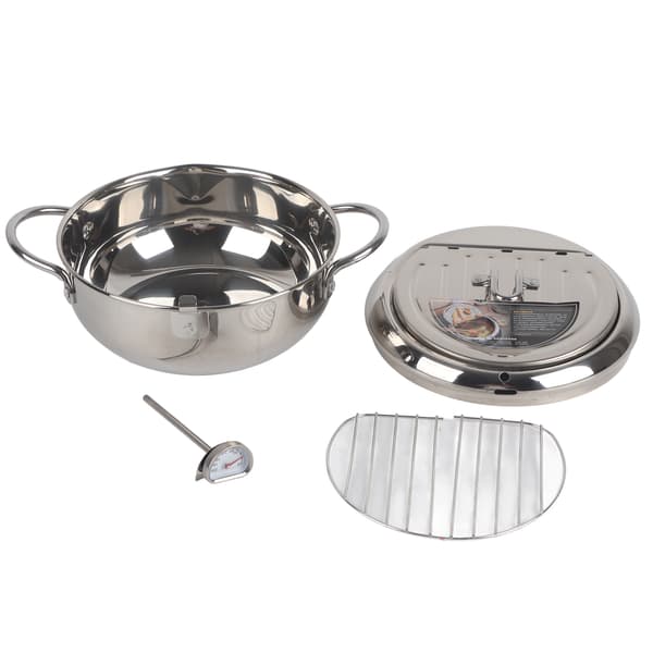 Frituregryde i rustfrit stål med termometer, non-stick frituregryde