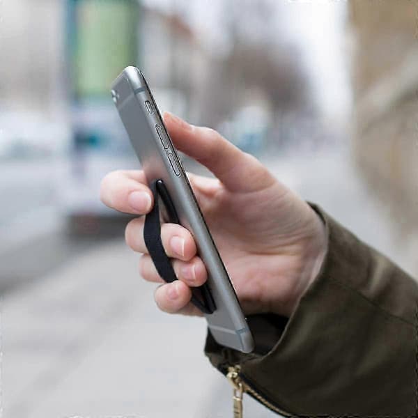 Fingerholdere til smartphones - Sæt med 3 selvklæbende elastiske fingerholderstropper til telefoner - Sort/sølv/rosaguld