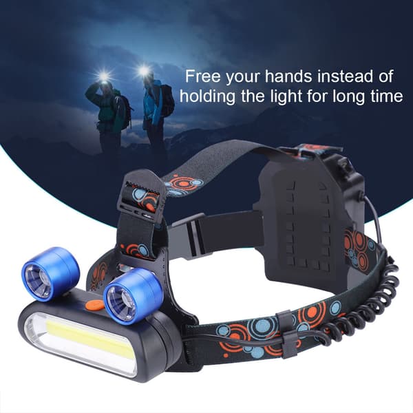 150000LM 2 LED COB Oppladbar 2 18650 Hodelykt USB Hodelykt Blå