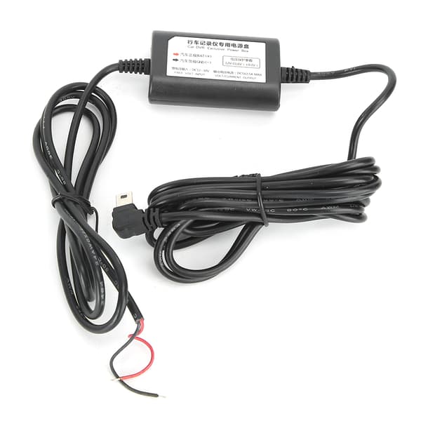 12V 24V til 5V 2.5A Bil Hard Wire Kit Parkeringsmonitor Konverter Kabel Mini USB Ret Vinkel