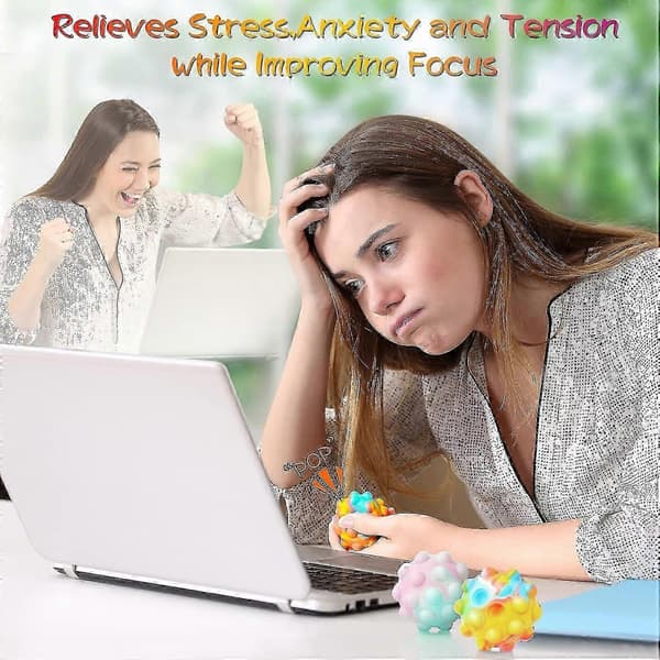 Fingertøj Stressbold til børn, drenge, piger, voksne, Pop Bubble Sensoriske Klemmebolde, 4 stk. Silikone Farverig Stressaflastende Håndlegetøj, 3D Bold Push Bubble
