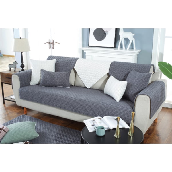Moderni ja yksinkertainen kudottu pesty puuvilla sohvatyyny, kankainen luistamaton nahkainen cover tyyny (harmaaruudullinen, 70*210cm)