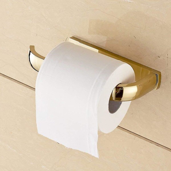 Puoliavoin wc-paperikiskon pidike, seinään kiinnitettävä messinkimateriaali Kätevä WC-paperin yksikiskoteline, kulta