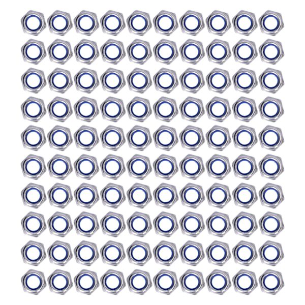 100 stk. M12 Nylon Insert Låsemutter Rustfritt Stål Festesett