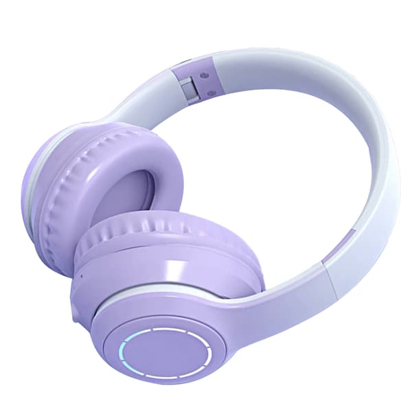 Bluetooth-hovedtelefoner med kraftig bas, støjreduktion, foldbare, trådløse headset med gradientfarve og lys til telefon og bærbar computer, lilla