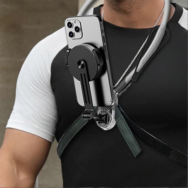 360 graders magnetisk halsmonteret telefonholder POV brystmontering til iPhone/Android & actionkameraer Black