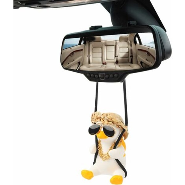 Swinging Duck Car Hængende Ornament - Bilspejl - Indvendig indretningstilbehør - Sjov gave til mænd, kvinder (tynd)