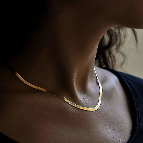 Snake Chain halsband rostfritt stål fiskbens guld färg kedja halsband silver color 4mm 16inch(40cm)