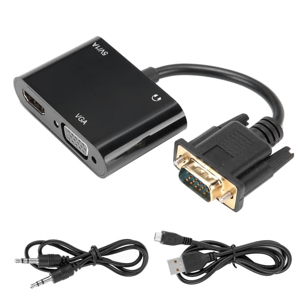 VGA til HDMI Adapter 3 i 1 Konverter med Lyd til Laptop TV Projektor Sort