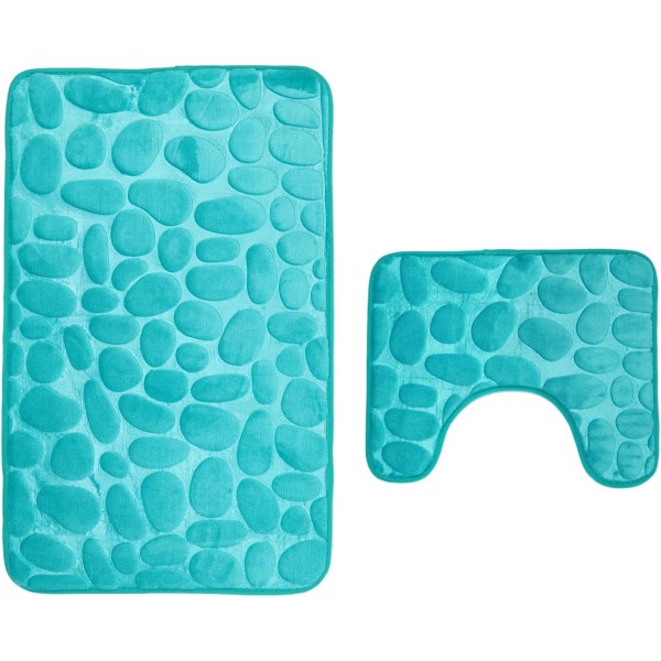 Set med 2 halkfria badmattor Andas badmattor av memory foam Bekväm mjukt vattenabsorberande badrumsmatta Toalett Halkfri baksida (Aqua)