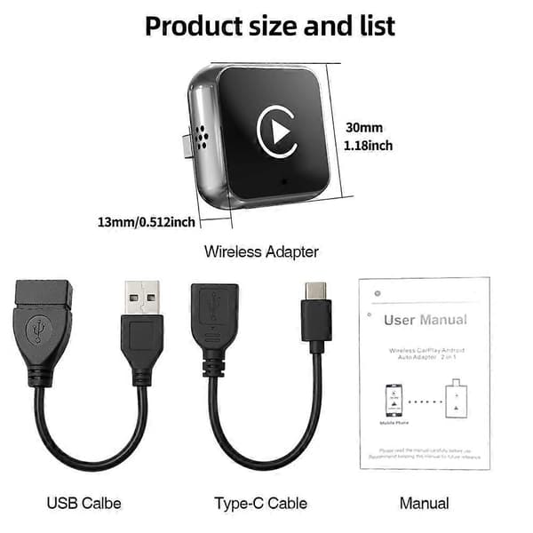 Trådløs CarPlay-adapter - Mini Smart USB-dongle med Plug & Play - Varmeafledning for problemfri forbindelse Black