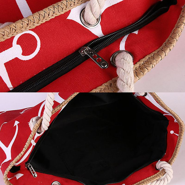 Beach Smile Canvas Tote Bag Dame Anchor Straw Stor strandtaske Sejlsport A916-125 Red