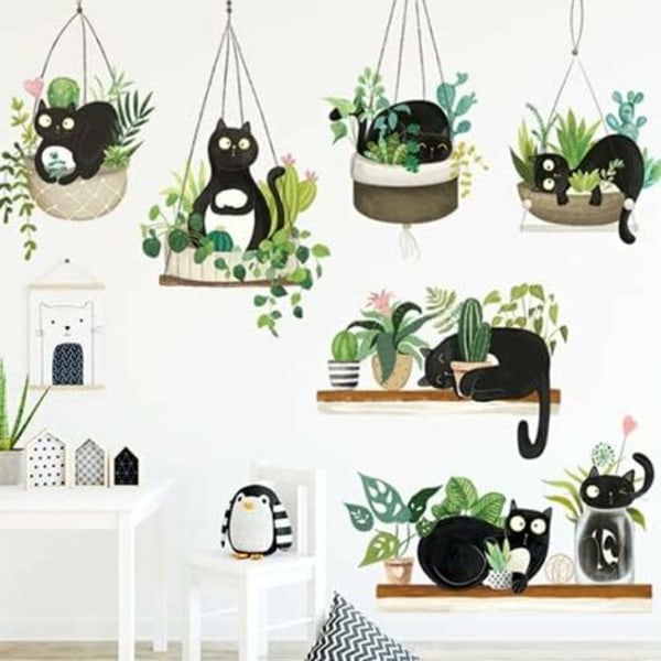 Wall Sticker Tree Wall Sticker (svarta katter som ligger i hängande krukväxter)