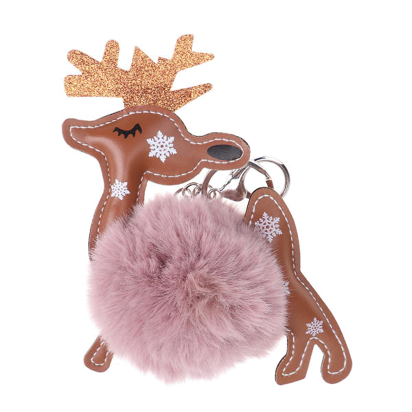 Christmas Elk Pompon Nøgleringe Delikat Bedårende Fluffy Ball Nøgleringe Håndtaske hængende vedhæng (lysegrå) Pink