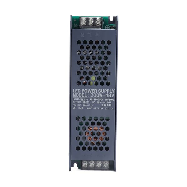 LED Switching Power Supply Driver Magnetisk Lys Transformator 48V AC180-250V 200W 4.16A Svart Lang Stripe