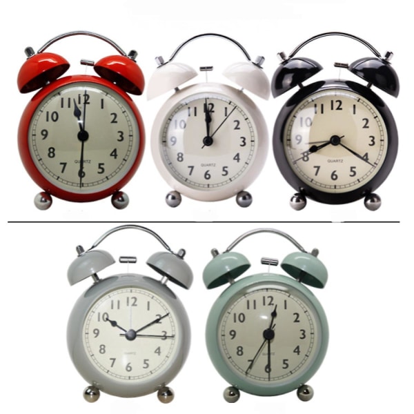 5&quot; Lysende vækkeur Ikke-tikkende Quartz Analog Retro Twin Bell ur med høj alarm og natlysgrønt