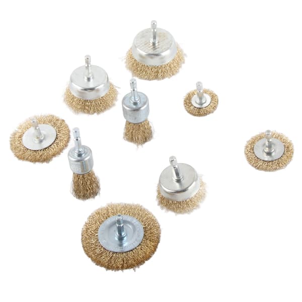 9 stk. Drill Wire Brush Wheel End Cup 1/4in Hex Shank Tilbehørssett for tre metall