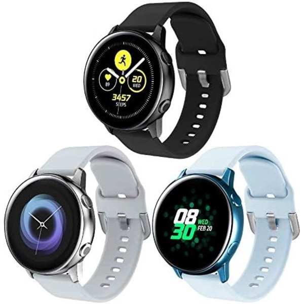 Silikoniranneke, joka on yhteensopiva Samsung Galaxy Watch 3 41 mm rannekkeen / Active 40 mm ranneke / Active 2 ranneke / Galaxy Watch 42 mm rannekkeen, naisten miesten pehmeä silikoni