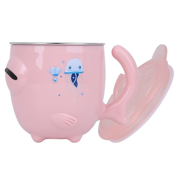 Isolerad barnmugg i rostfritt stål, tecknad söt barnmatsmugg med lock, rosa