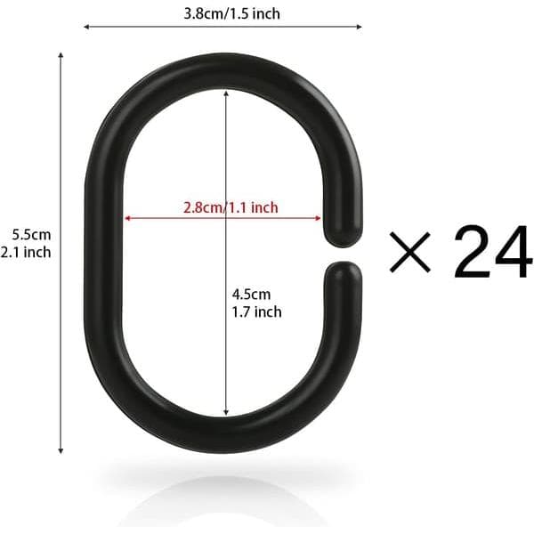 Set med 24 duschdraperiringar i plast, gardintillbehör, 24 st