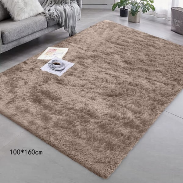 Shag tæppe til stuen - Moderne og fluffy - Kort luv - Skridsikker , Camel(100 cm x 160 cm)