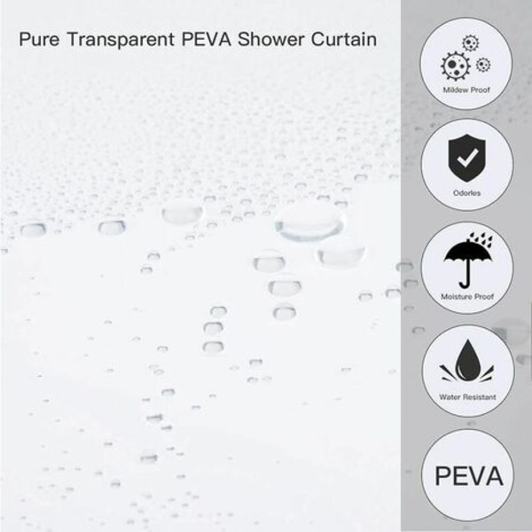 Transparent Shower Curtain PEVA Shower Curtains Mildew Proof and Waterproof Shower Curtain with 12 Hooks for Bathroom 18