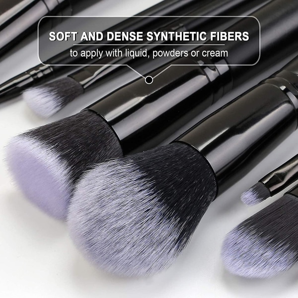 Makeup Brushes 15 Stk Makeup Brush Sæt Premium Synthetic Foundation Powder Concealers Øjenskygger Blush Black Brush Sæt Med Grå Taske
