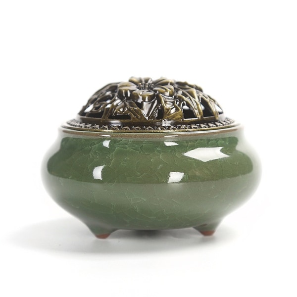 Celadon Rökelsebrännare Keramiskt kopparlock Antik Rökelsebrännare (Crackled Emerald)