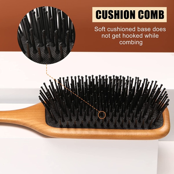 Natural Wooden Hair Brush for Thick, Curly, Thin, Long and Short Hair, Dry or Wet Eco-Friendly Beech Massage Brush for W