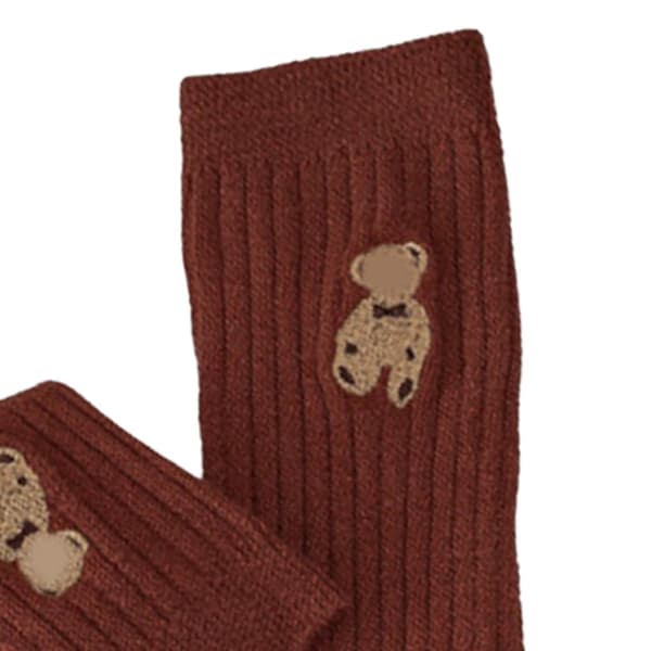 Jenter Bjørnemønster Knehøye Strømper Karamellfarge 15-17cm for 3-5 År Høst Vinter