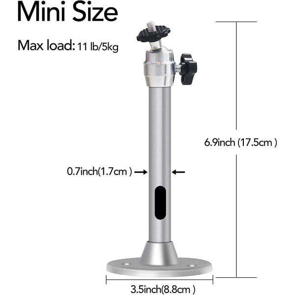 Projektor loftsmontering, 17 cm - 3 kg belastningskapacitet - 360 rotation, 90 vippevinkel, loft og vægmontering til miniprojektor - aluminiumslegering