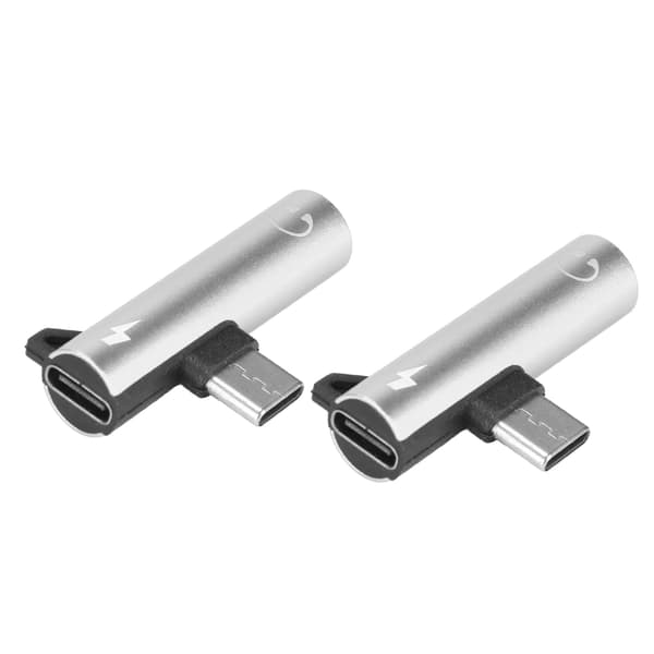 2 STK USB C til 3,5 mm lydjackadapter 2 i 1 lading lyd ABS sølv for telefonnettbrett