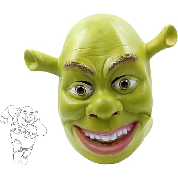 Shrek Mask Kostym Halloween Cosplay Full Head Grön Shrek Mask Latex Masker