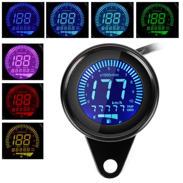 Motorcykel 7 Farver LCD Speedometer Kilometertæller Måler Instrument Modifikation Tilbehør