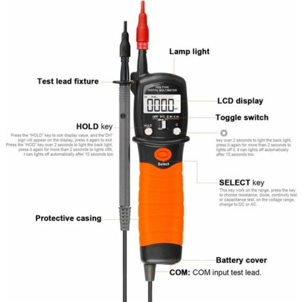 Multimeter, Elektrisk Tester, Digital Pen Multimeter, Multimeter, AC/DC Spændingsmåler Modstandstester 2000 tæller til Mea