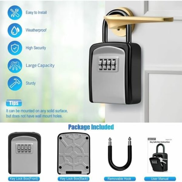 Säkerhetsnyckelbox, nyckellåda med kod [Väderbeständig] [Med avtagbar bygel] Bärbar Mini Secure Key Box Återställbar kod