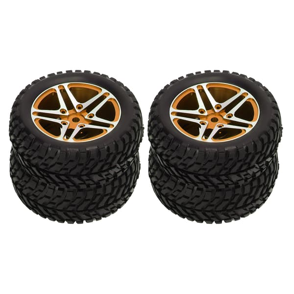 4 stk. RC Bil Dekk 1/10 Aluminiumslegering Nav 5 Eike Gummidekk Sett Erstatning Gull