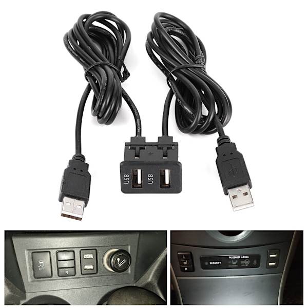 1,5 m Dashboard Kabel Adapter 2 Port Bilmontering Flush Ledning til Lastbil Båd