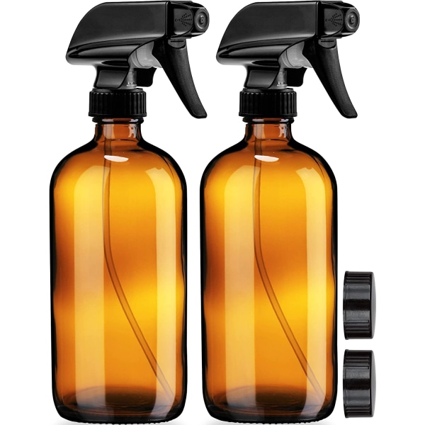 Empty Amber Glass Bottles - 2 packs - Each large 16oz refillable bottle is ideal for essential oils, botanicals, cleansi