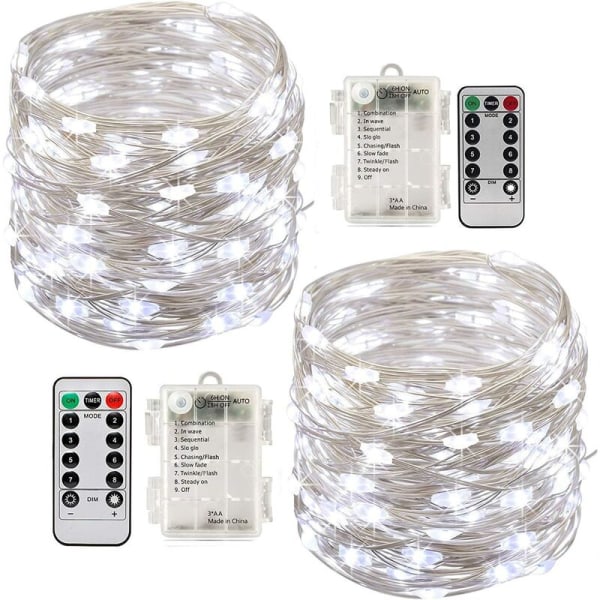 pieces of white 10 meters 100 lights waterproof battery box with remote control 8 functions USB copper wire lights, for