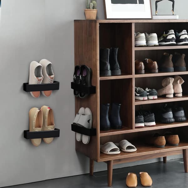 Adjustable Wall Mounted Shoe Rack, Plastic Shoe Holder, Storage Organizer, RV Storage, Door Shoe Hanger 4-Pack with Adhesive Hanging