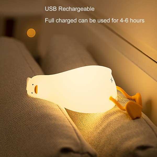 Sød And LED Natlampe - Blød Silikone, USB Genopladelig